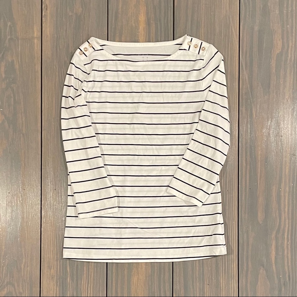 Striped button boatneck shirt S